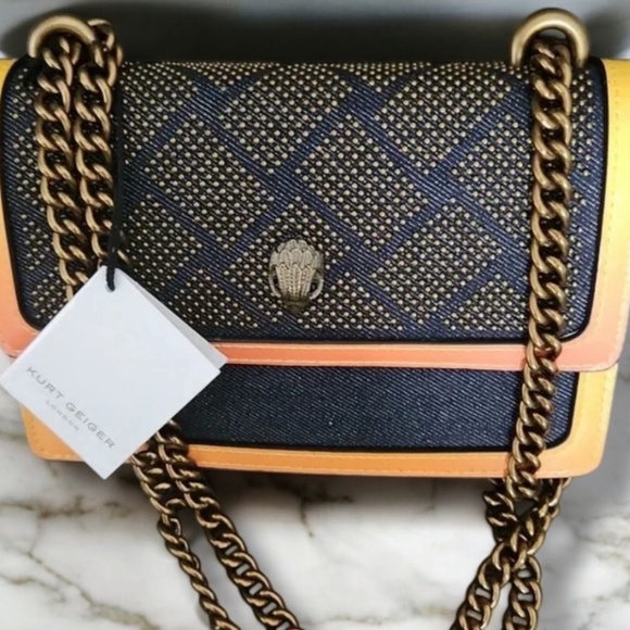 New Kurt Geiger London Shoreditch Denim/Leather Shoulder Bag With Mirror Studded - Picture 15 of 16